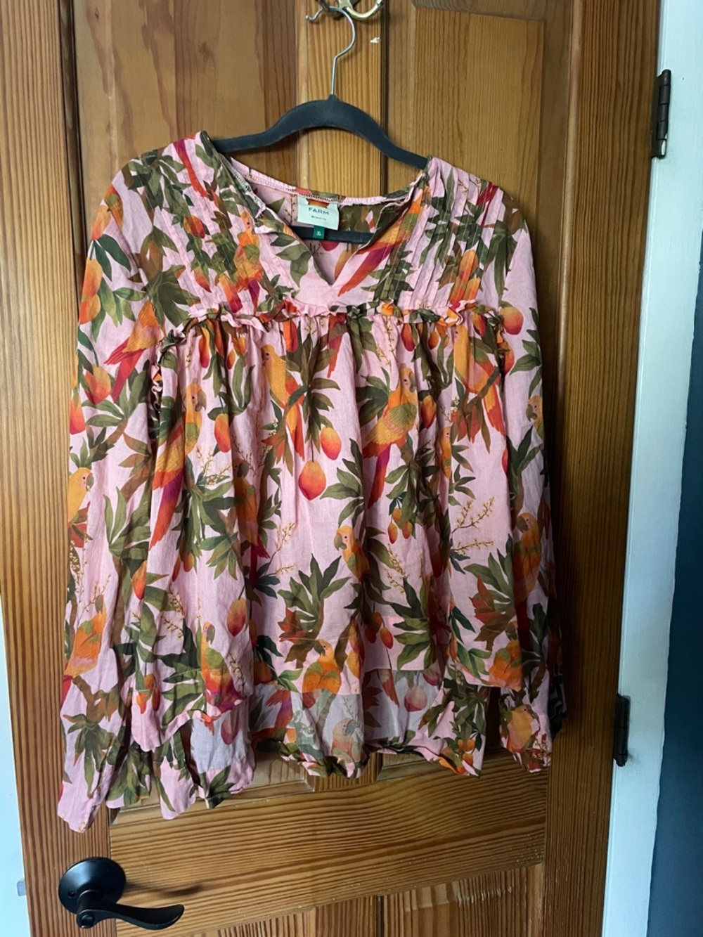 FARM Rio Pink Floral & Orange Fruit Print Peasant Blouse